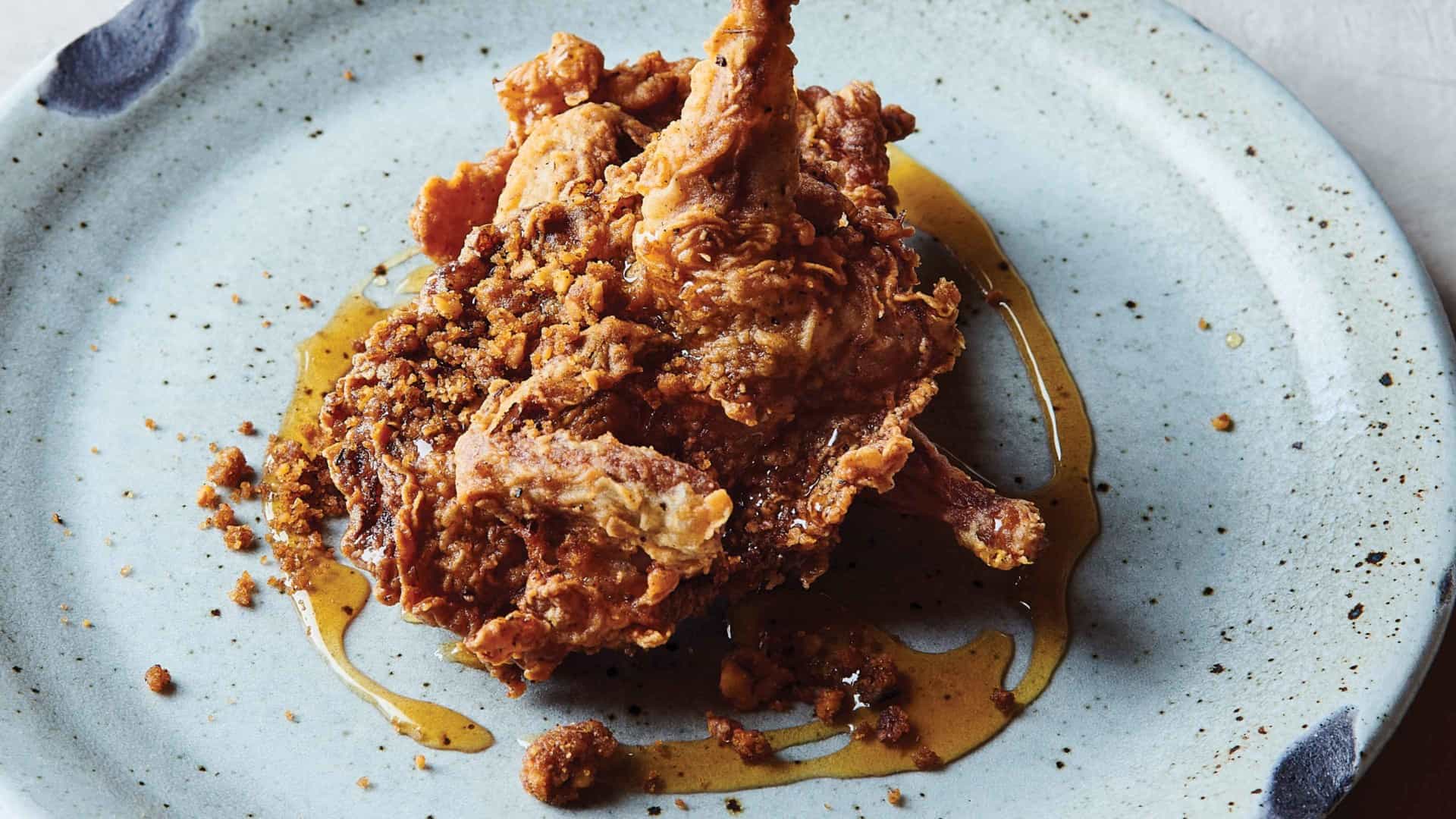 Fried quail on dinner plate