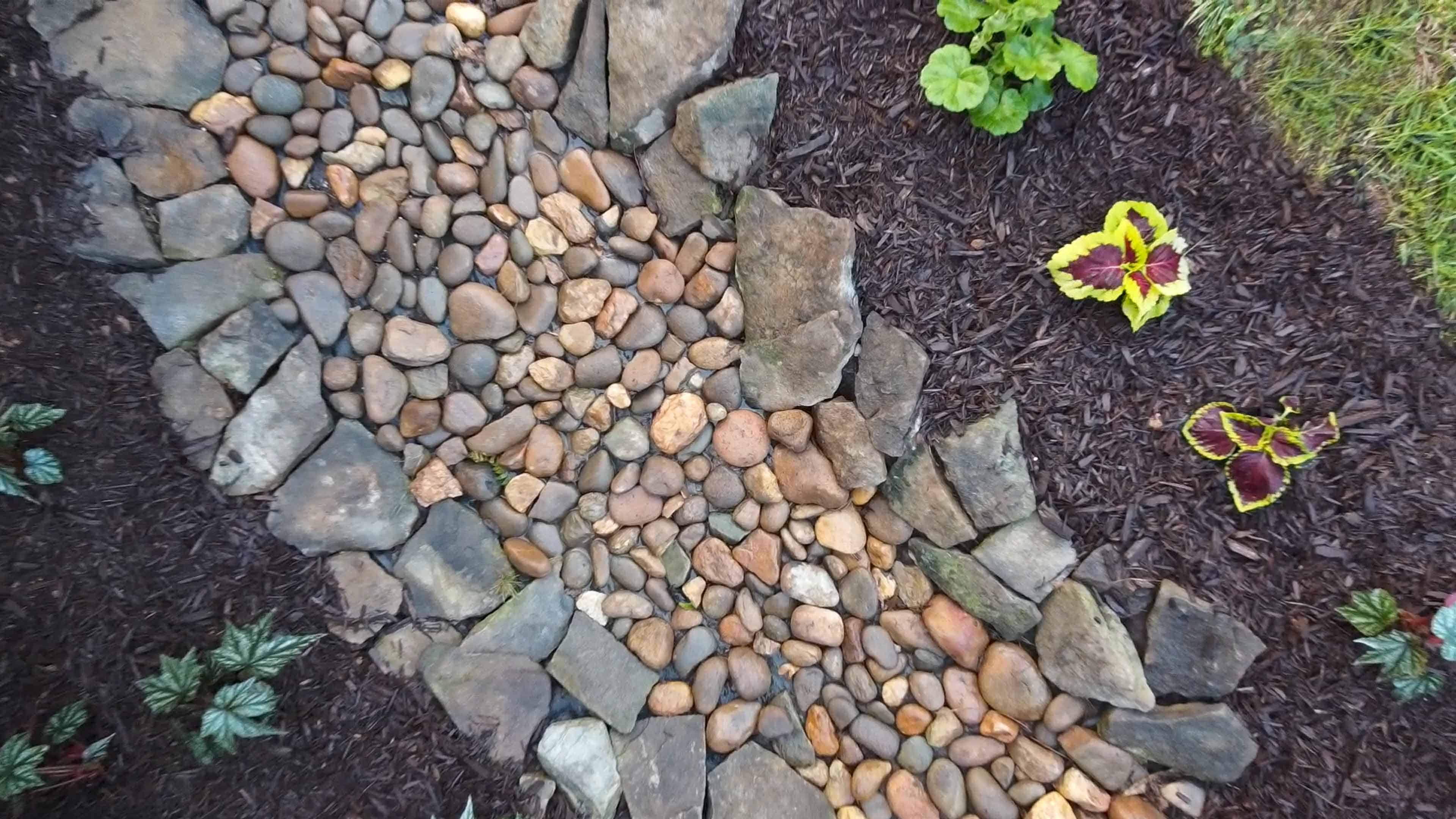 IdeaMulch and River rock with mulched beds creates a natural edging look