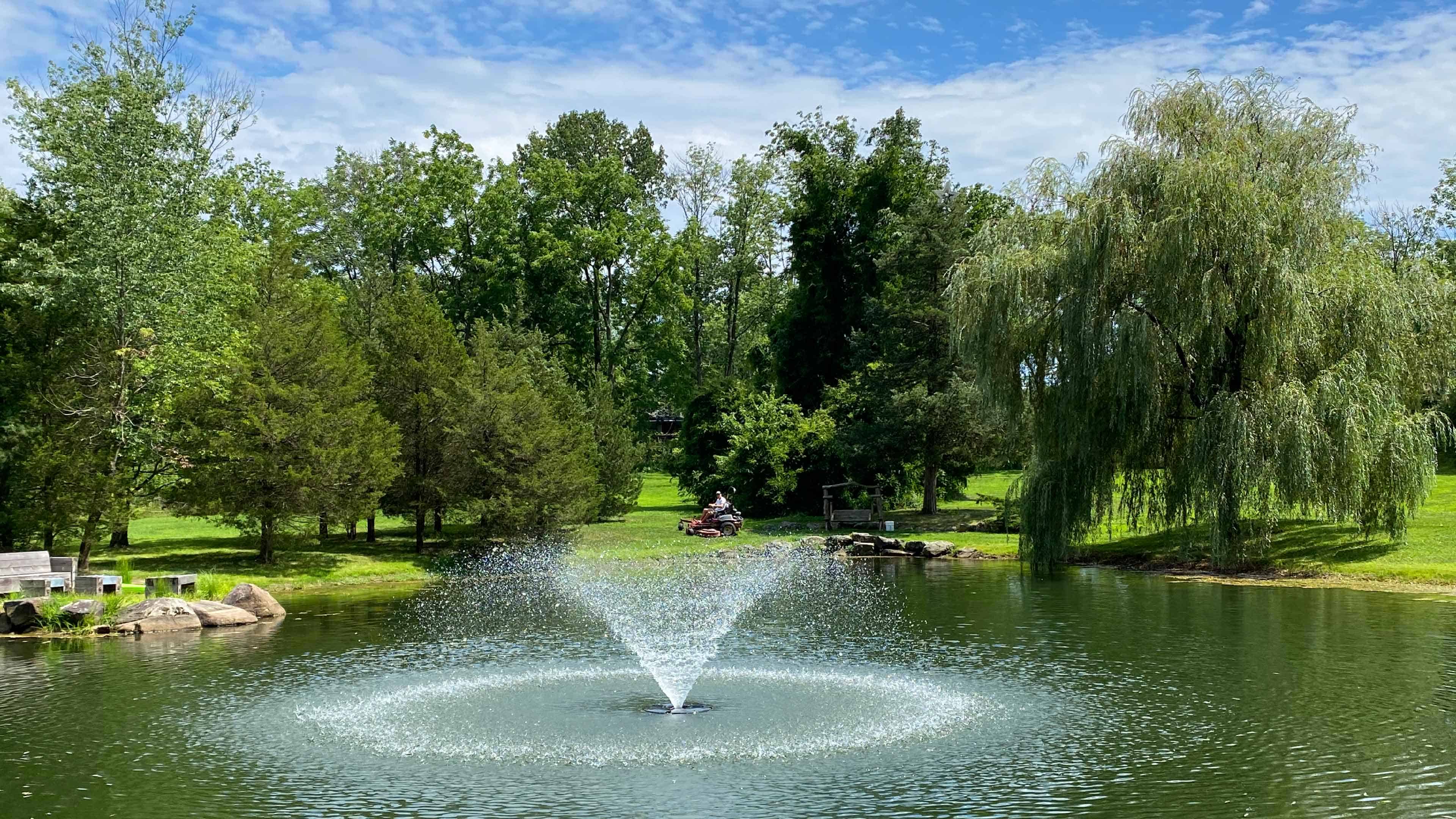 Regular water feature Mmaintenance keeps water running clear and clean.