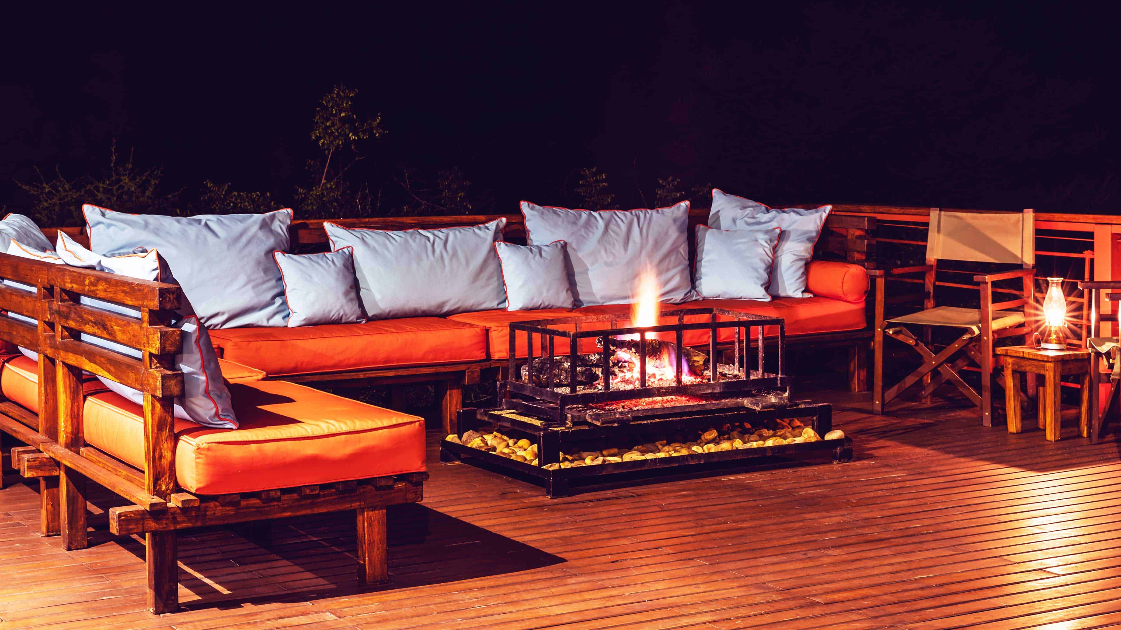 Create outdoor ambiance with an electric fireplace.