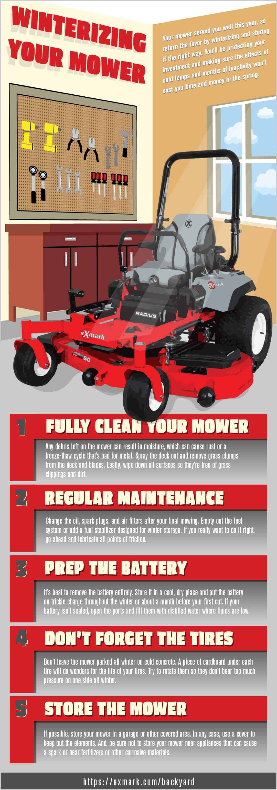 How to winterize a lawn mower infographic - mower winterization guide