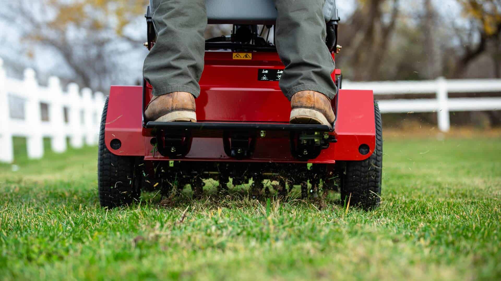 Lawn aeration using an Exmark stand-on aerator