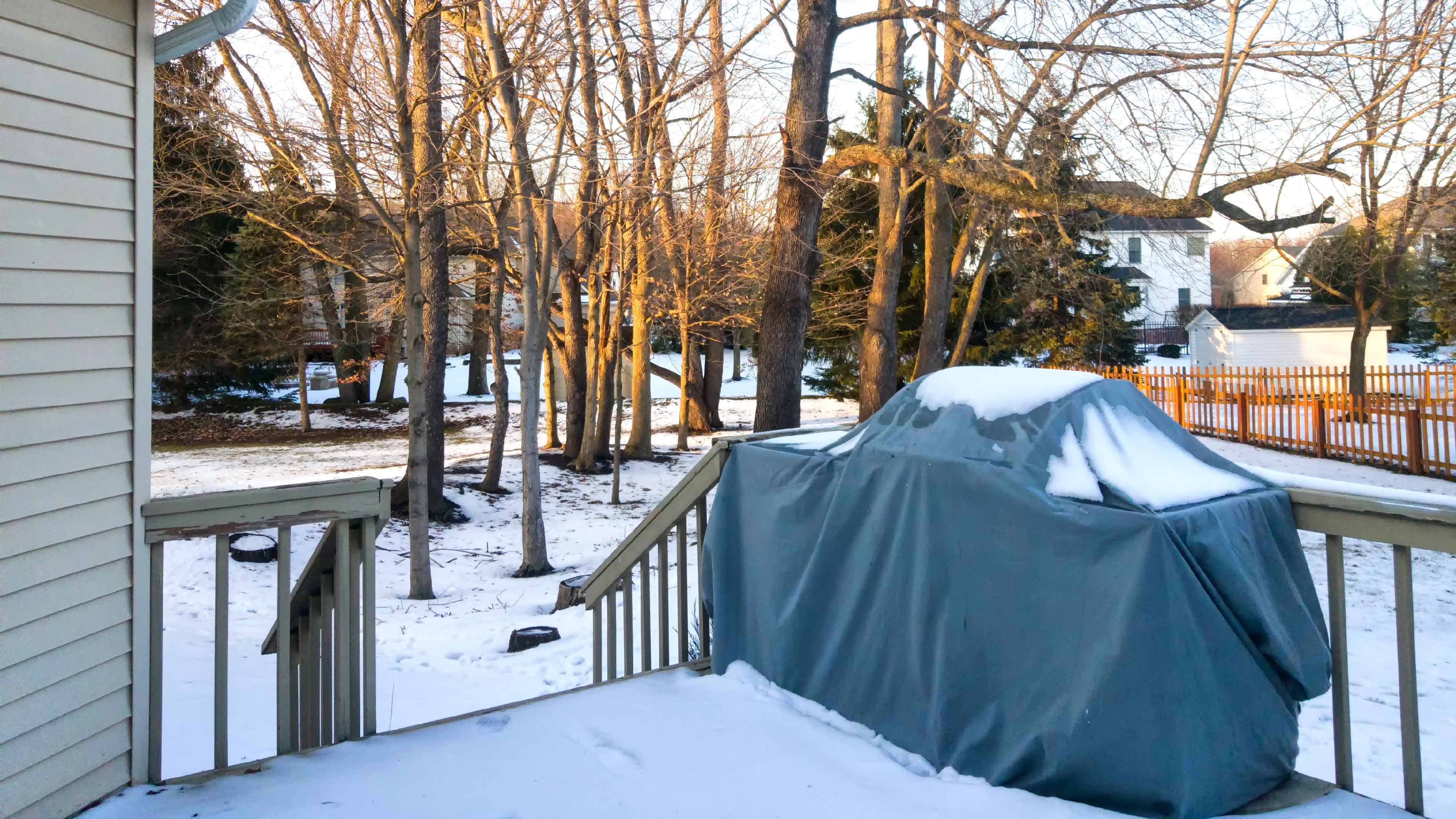 Grill on porch during winter