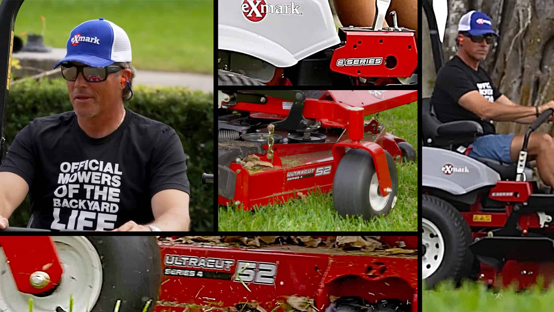 Collage of Scott Martin mowing using his Exmark Lazer Z E-Series