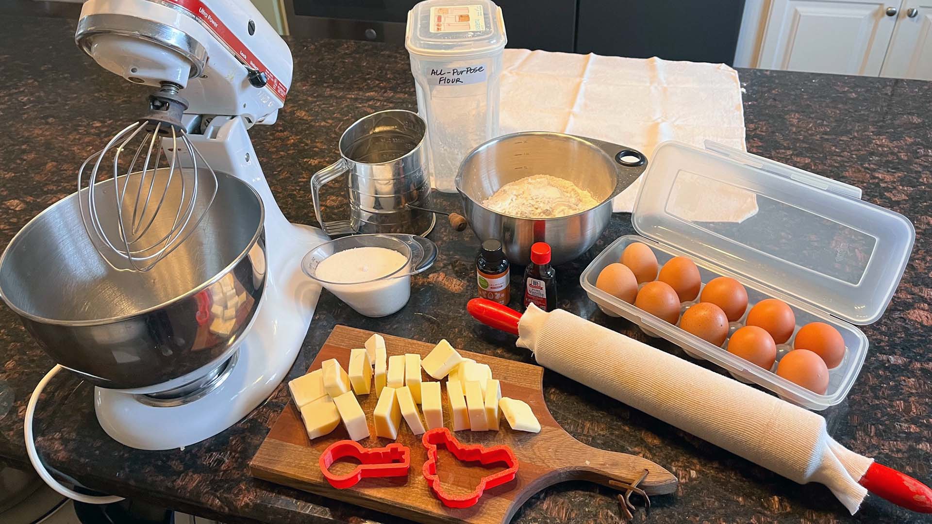 Ingredients to make cut out sugar cookies