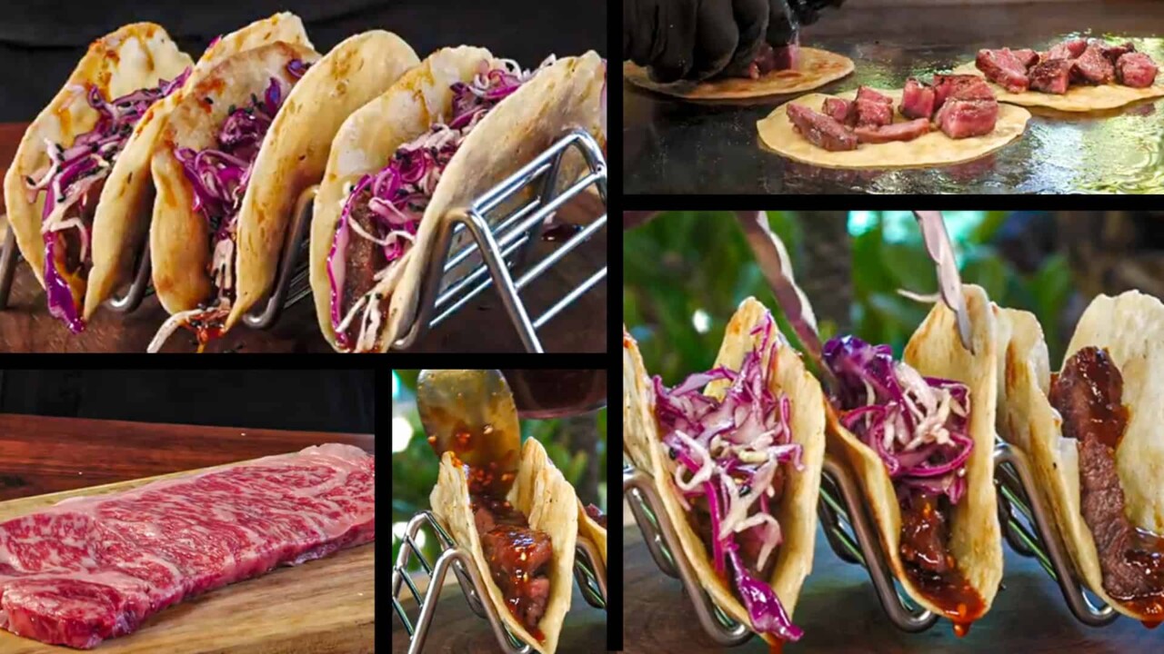 Collage of tacos being made